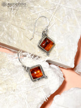 Kite Shape Baltic Amber Sterling Silver Hook Earrings