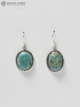 Tibetan Turquoise Oval Sterling Silver Hook Earrings