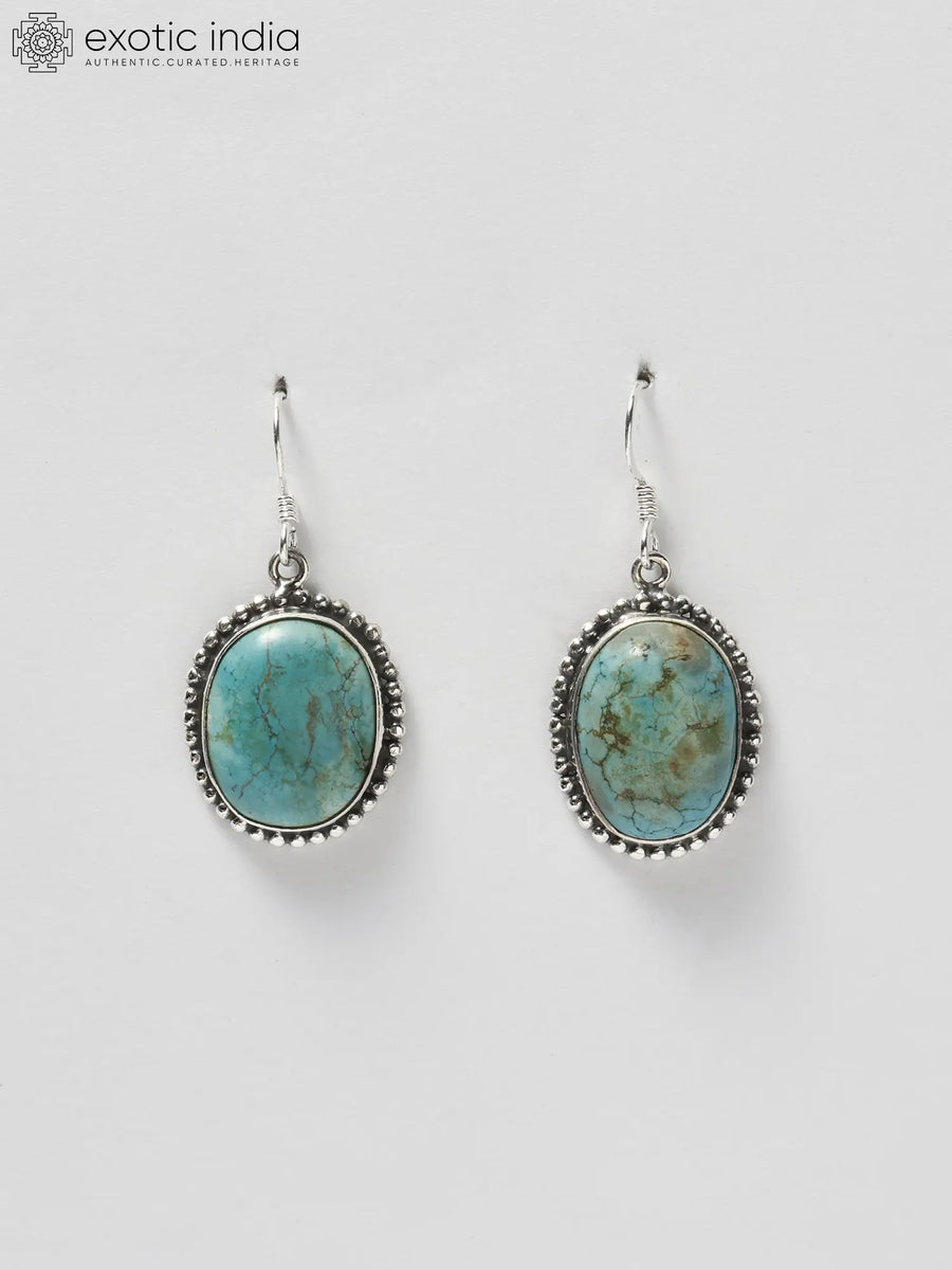 Tibetan Turquoise Oval Sterling Silver Hook Earrings