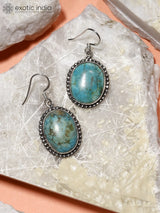 Tibetan Turquoise Oval Sterling Silver Hook Earrings