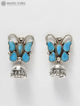 Turquoise Butterfly Sterling Silver Jhumka Earrings
