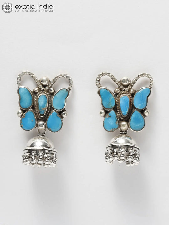 Turquoise Butterfly Sterling Silver Jhumka Earrings
