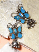 Turquoise Butterfly Sterling Silver Jhumka Earrings