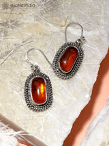 Oval Baltic Amber Sterling Silver Hook Earrings