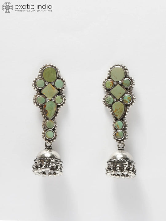 Tibetan Turquoise Sterling Silver Jhumka Earrings
