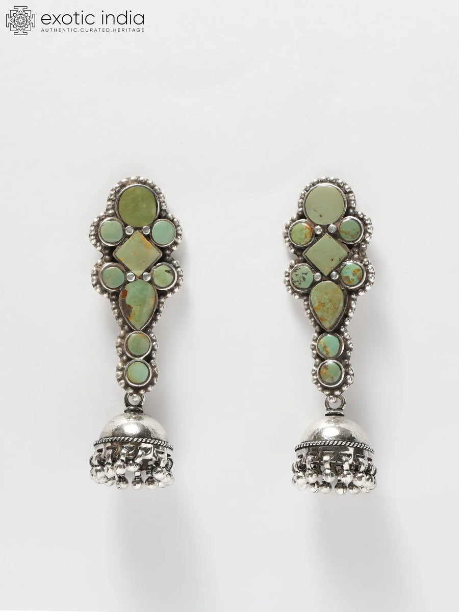 Tibetan Turquoise Sterling Silver Jhumka Earrings