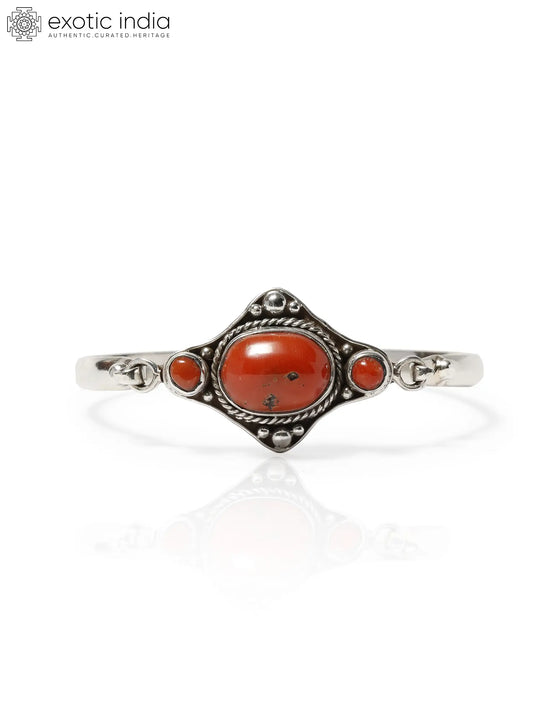 Coral Stone Sterling Silver Bangle