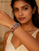 Coral and Turquoise Sterling Silver Toggle Bracelet