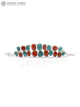 Coral and Turquoise Sterling Silver Toggle Bracelet
