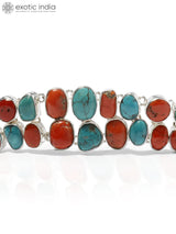 Coral and Turquoise Sterling Silver Toggle Bracelet