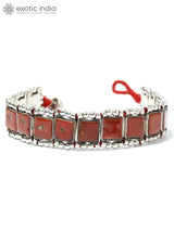 Square Cut Coral Sterling Silver Bracelet
