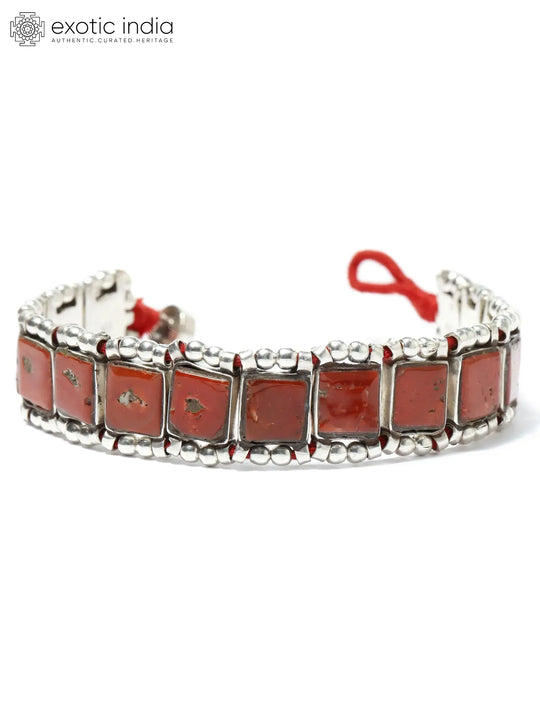 Square Cut Coral Sterling Silver Bracelet