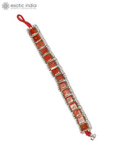 Square Cut Coral Sterling Silver Bracelet