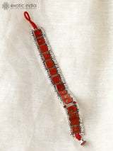 Square Cut Coral Sterling Silver Bracelet