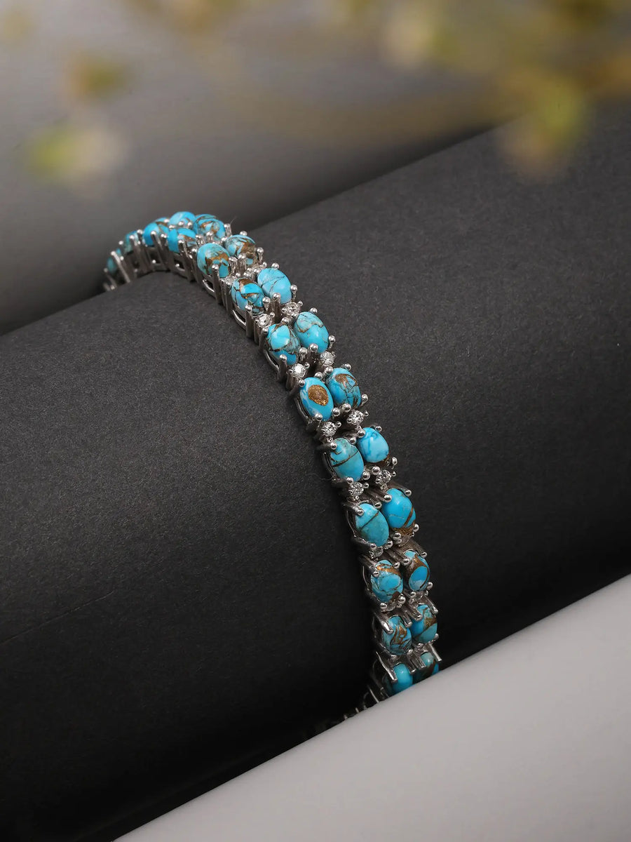 Tibetan Turquoise Sterling Silver Tennis Bracelet