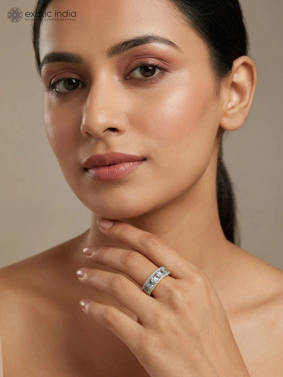 Blue Topaz and Cubic Zirconia Gold Plated Silver Ring