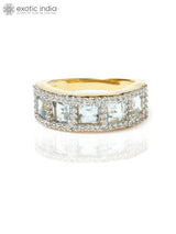 Blue Topaz and Cubic Zirconia Gold Plated Silver Ring