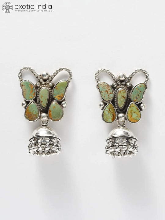Tibetan Turquoise Butterfly Sterling Silver Jhumka Earrings