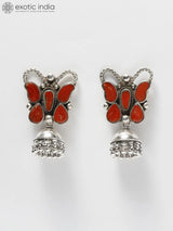 Coral and Butterfly Sterling Silver Jhumka Earrings