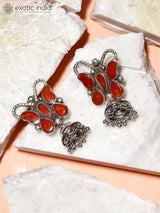 Coral and Butterfly Sterling Silver Jhumka Earrings