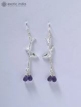 Bird on Branch Sterling Silver Earrings with Faceted Gemstone