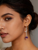 Bird on Branch Sterling Silver Earrings with Faceted Gemstone