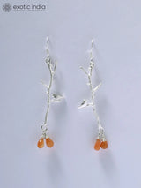 Bird on Branch Sterling Silver Earrings with Faceted Gemstone