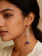 Bird on Branch Sterling Silver Earrings with Faceted Gemstone