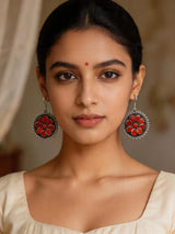 Coral Gemstone Sterling Silver Hook Earrings