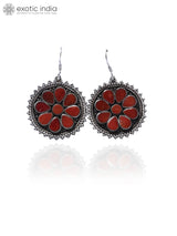 Coral Gemstone Sterling Silver Hook Earrings