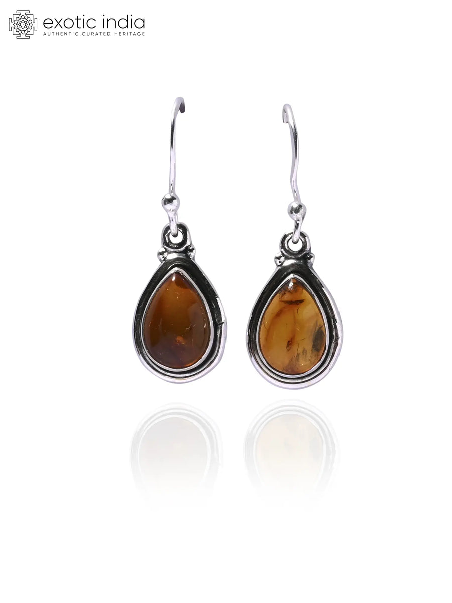 Amber Teardrop Sterling Silver Hook Earrings