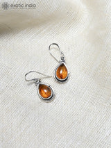 Amber Teardrop Sterling Silver Hook Earrings
