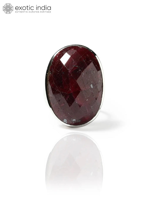 Faceted Oval Ruby Sterling Silver Ring
