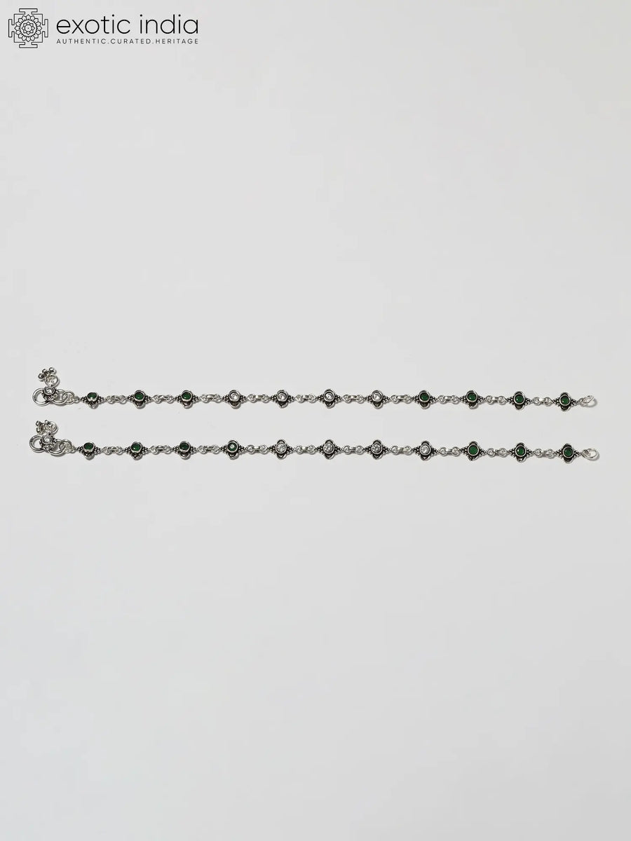 Faceted Green Onyx and CZ Sterling Silver Anklet