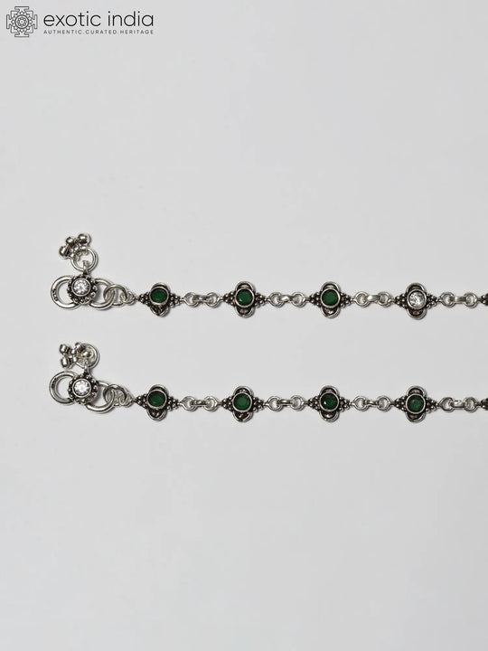 Faceted Green Onyx and CZ Sterling Silver Anklet