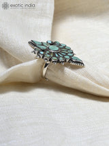 Turquoise Floral Sterling Silver Adjustable Ring