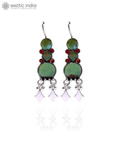 Tibetan Turquoise and Coral Geometric Sterling Silver Earrings