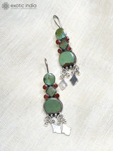 Tibetan Turquoise and Coral Geometric Sterling Silver Earrings