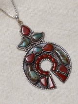 Royston Turquoise and Coral Sterling Silver Pendant