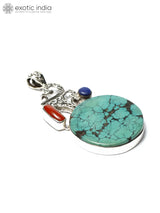 Turquoise Coral and Lapis Lazuli Sterling Silver Pendant
