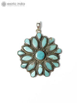 Floral Persian Turquoise Sterling Silver Pendant
