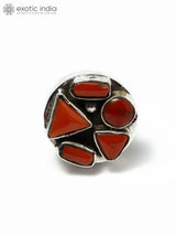 Geometric Coral Sterling Silver Adjustable Ring