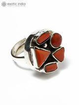 Geometric Coral Sterling Silver Adjustable Ring