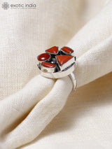 Geometric Coral Sterling Silver Adjustable Ring