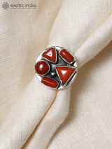 Geometric Coral Sterling Silver Adjustable Ring