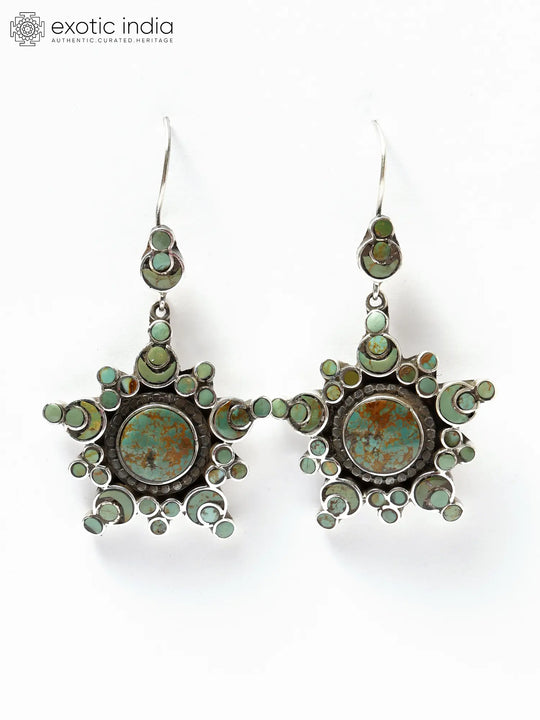 Royston Turquoise Star Motif Sterling Silver Hook Earrings