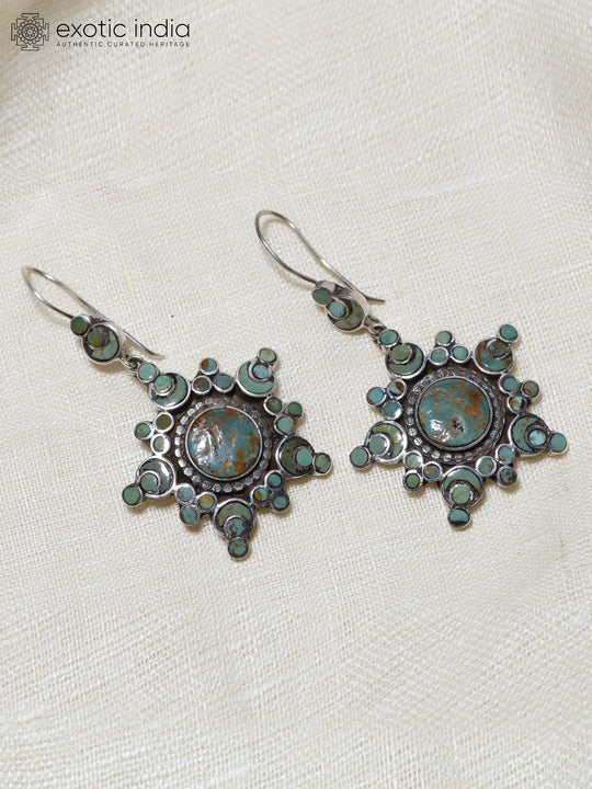 Royston Turquoise Star Motif Sterling Silver Hook Earrings
