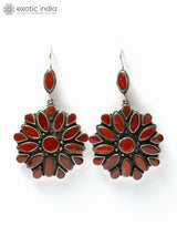 Floral Coral Stone Sterling Silver Earrings