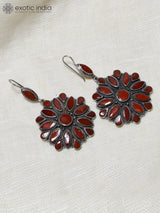 Floral Coral Stone Sterling Silver Earrings