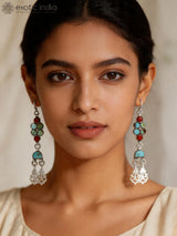 Coral and Royston Turquoise Sterling Silver Dangle Earrings
